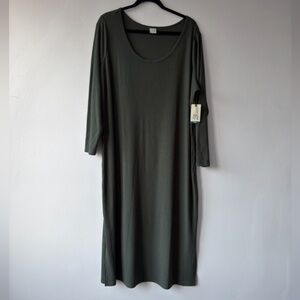 Terra & Sky Olive Long Sleeve Midi Dress
